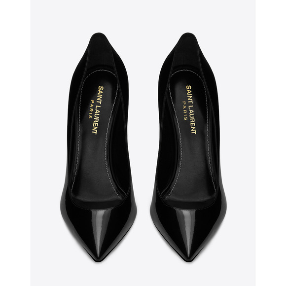 Saint Laurent Opyum 110 Black Patent Leather YSL Logo Pointed Toe Heel Pump 35.5 - Picture 6 of 12